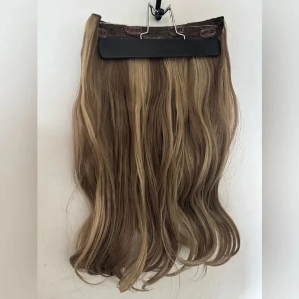 18” Halo Clip-In Hair Extension Brown & Blonde Highlights Balayage - Picture 2 of 7